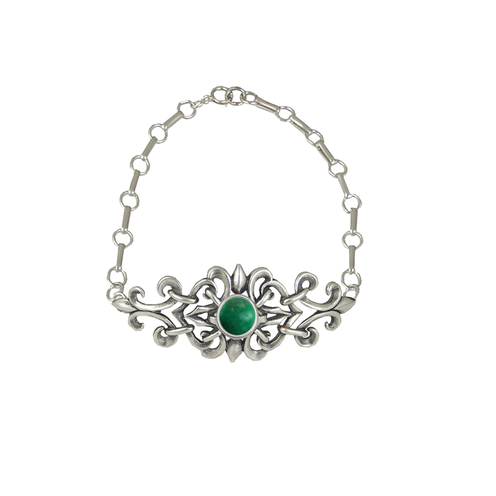 Sterling Silver Filigree Bracelet With Green Turquoise
